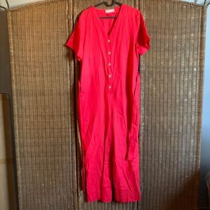 Everlane linen shirt sleeve red jumpsuit with buttons size 10